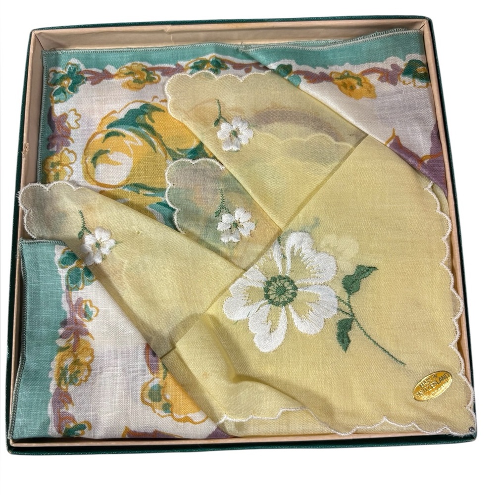 Vintage Yellow Floral Handkerchief Set